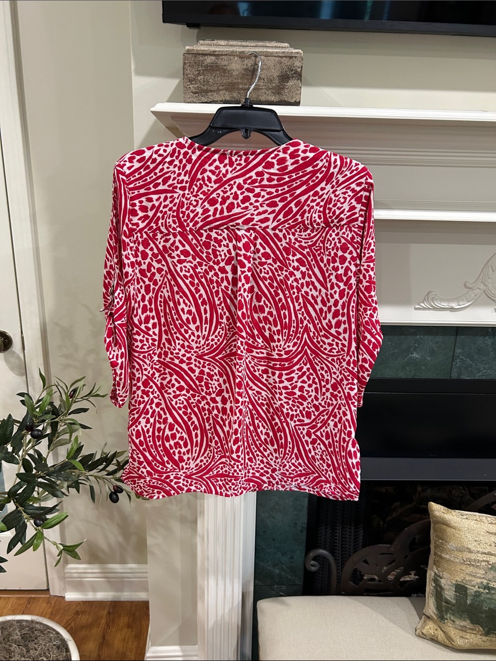 Michael Kors Pink and White Printed Zip-Front Blouse - Picture 3 of 3